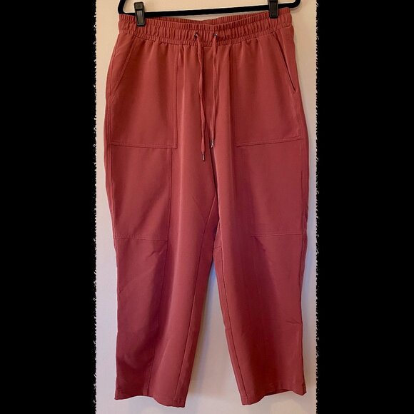 Mondetta Size L High-Rise Ankle Pants Pink, Wide Leg Textured Drawstring - Picture 1 of 8